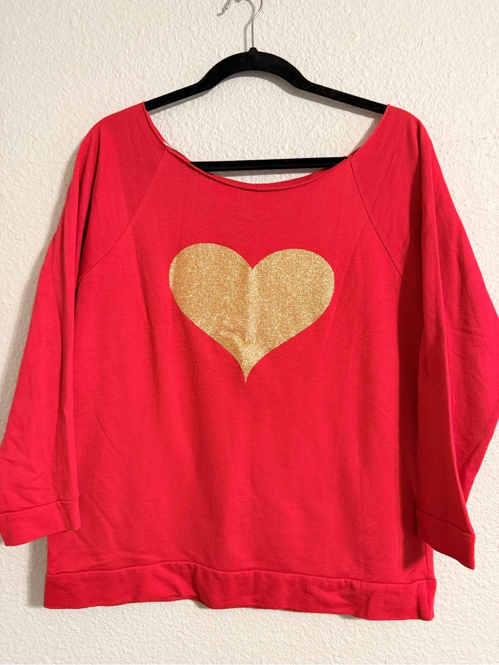 Forever 21 Red Pullover with Gold Glitter Heart